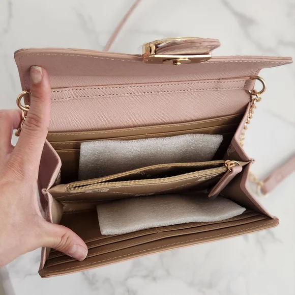 Crossbody Anne Klein Logo Wallet On A Chain Rose Bag - Picture 16 of 16